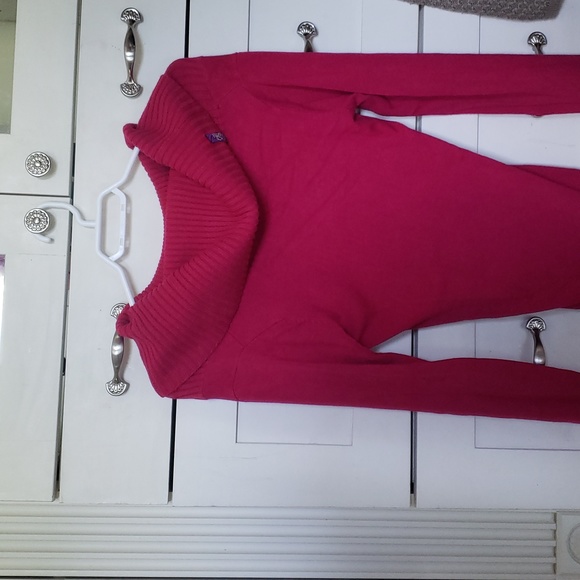 Long Fuchsia Cowl Neck Knit Sweater - Picture 5 of 6